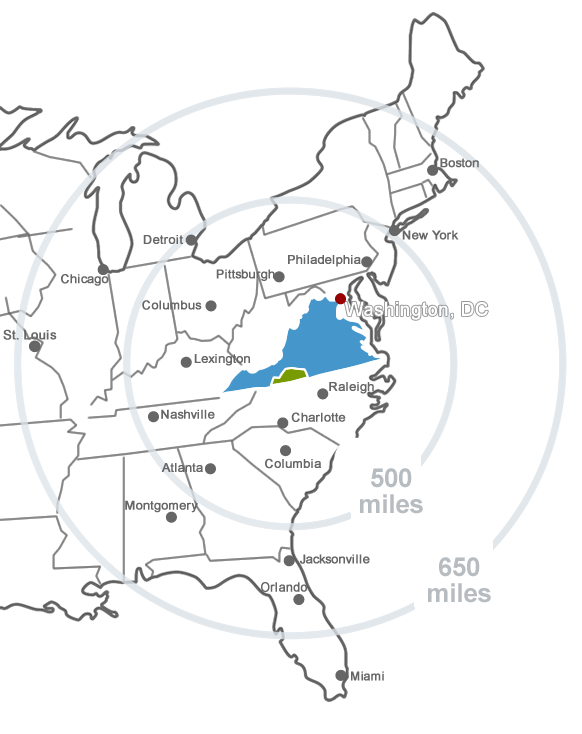 Southern Virginia location on the East Coast